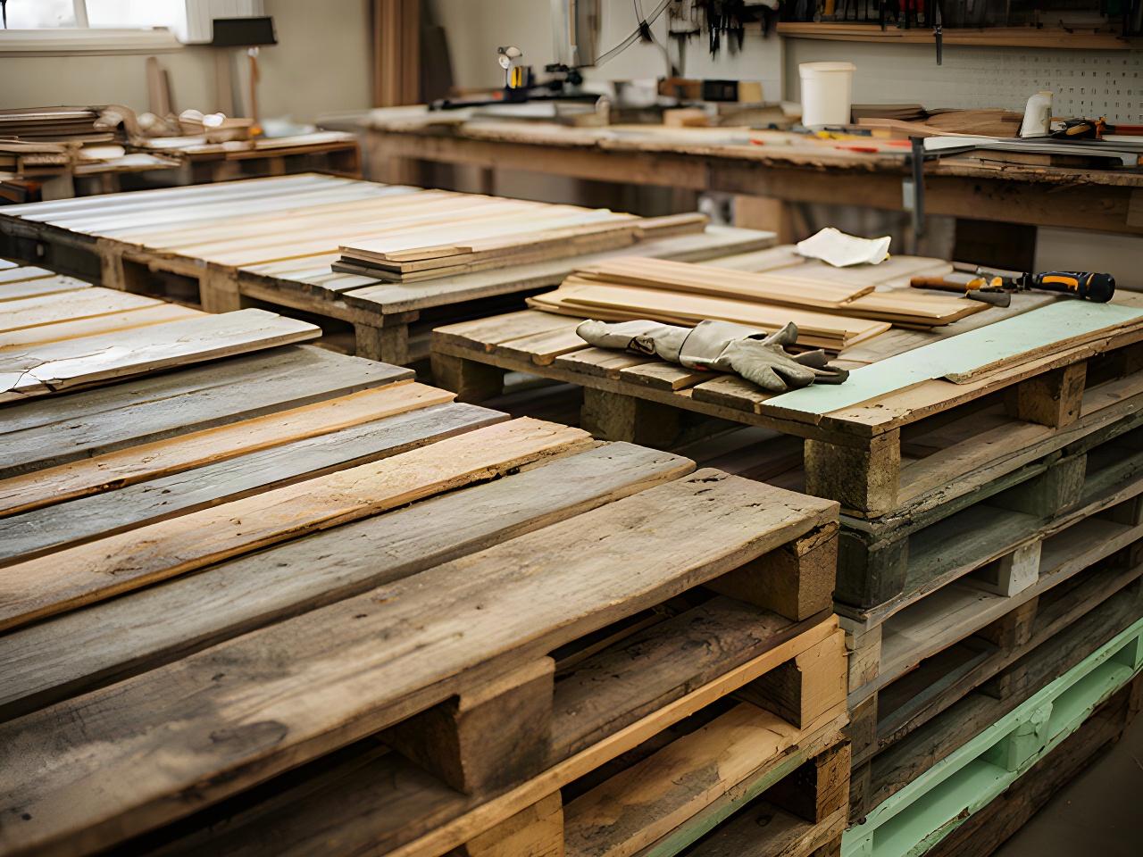 Pallet recuperati ordinati nel laboratorio di Signa prima della selezione e della lavorazione artigianale
